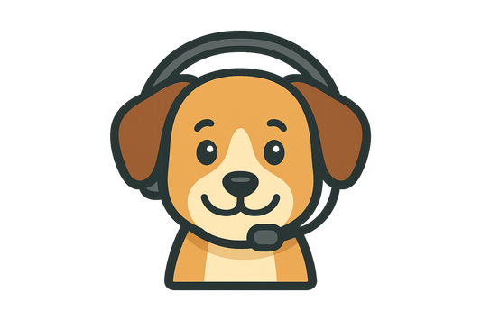 Dog with headphones customer support icon
